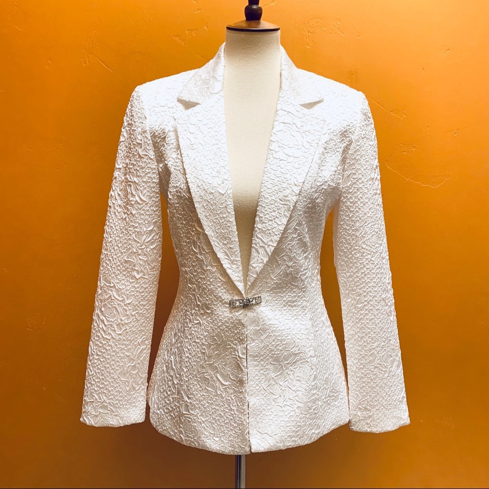 Joseph Ribkoff White Satin Textured Blazer Jacket